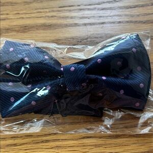 Sky Navy Bow Tie with Pink Dots